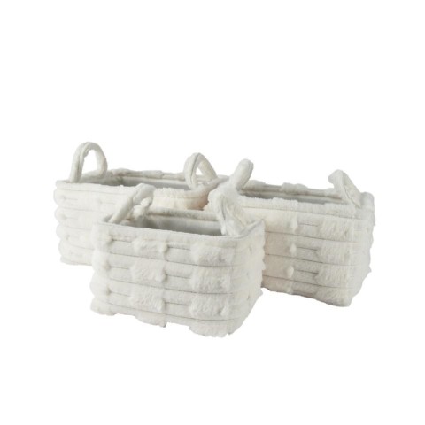 SET 3 CESTI PELLICCIA RETT. BIANCO H.22CM.